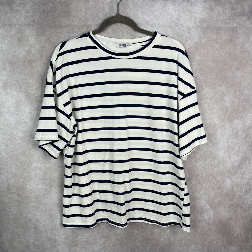13DE MARZO Striped Short Sleeve Tee In Blue White Size‎ Small